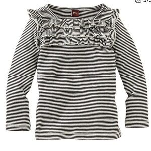 TEA COLLECTION 4 Black & White Striped Ruffle Bib Shirt Long Sleeve